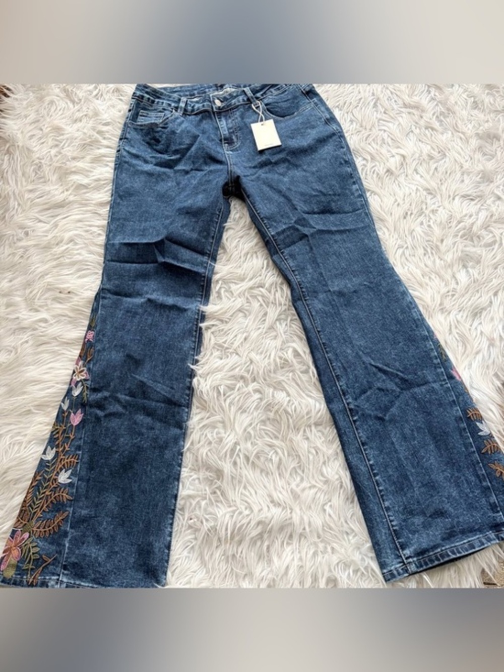 Flamingals embroidery leg wide leg flared stretchy denim jeans size XL FG12-13